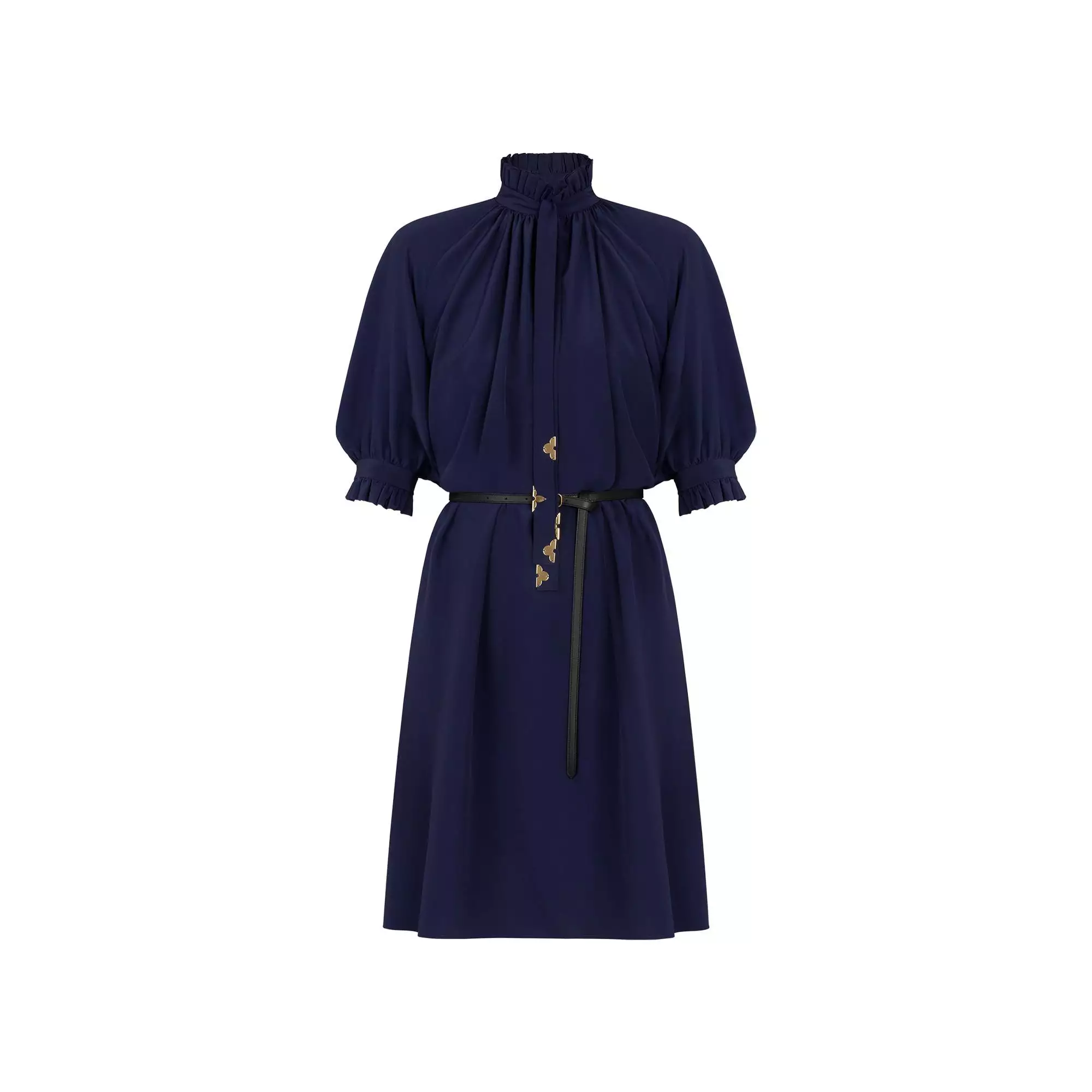 Belted Dress With Puffy Sleeves