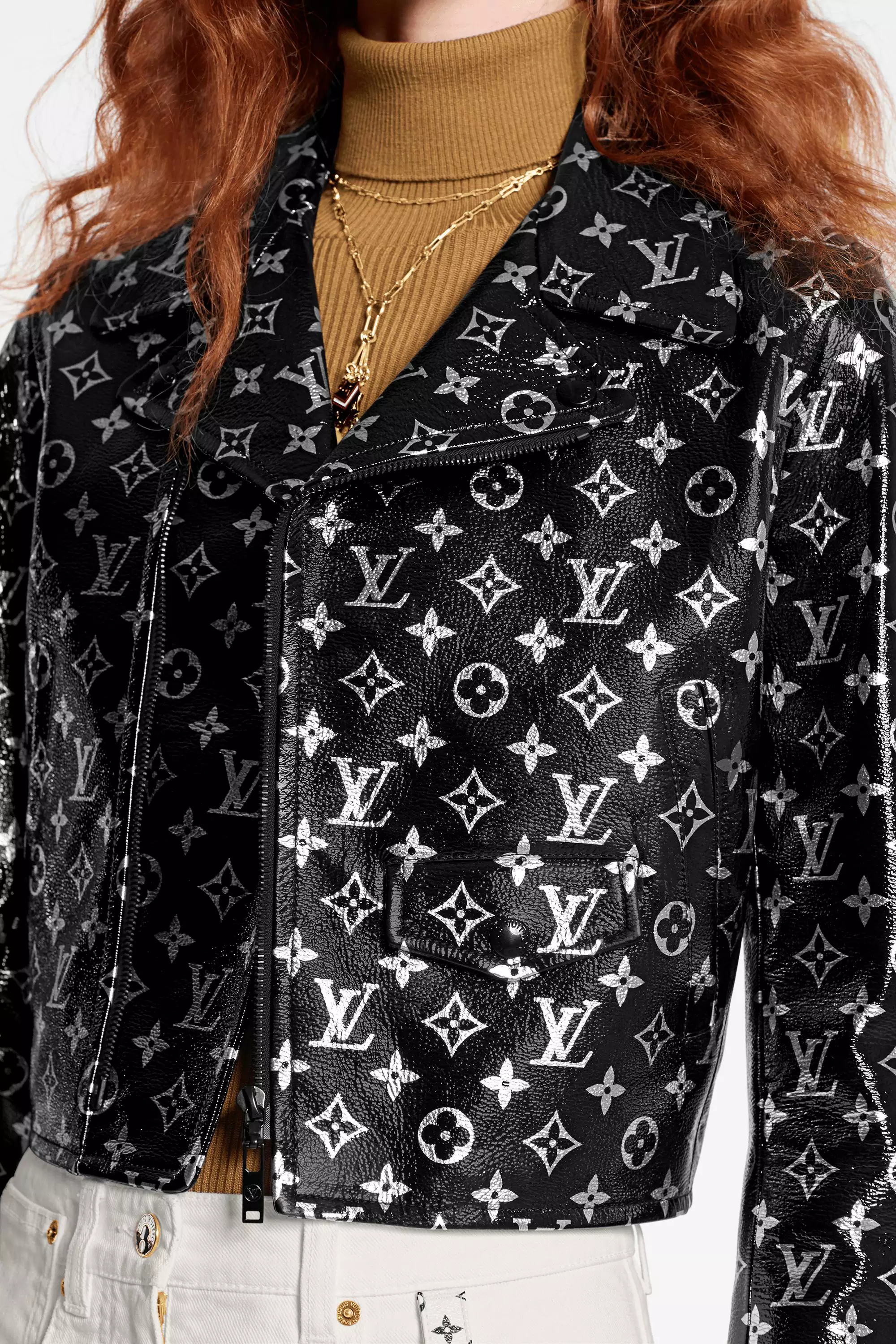 Monogram Printed Leather Biker Jacket