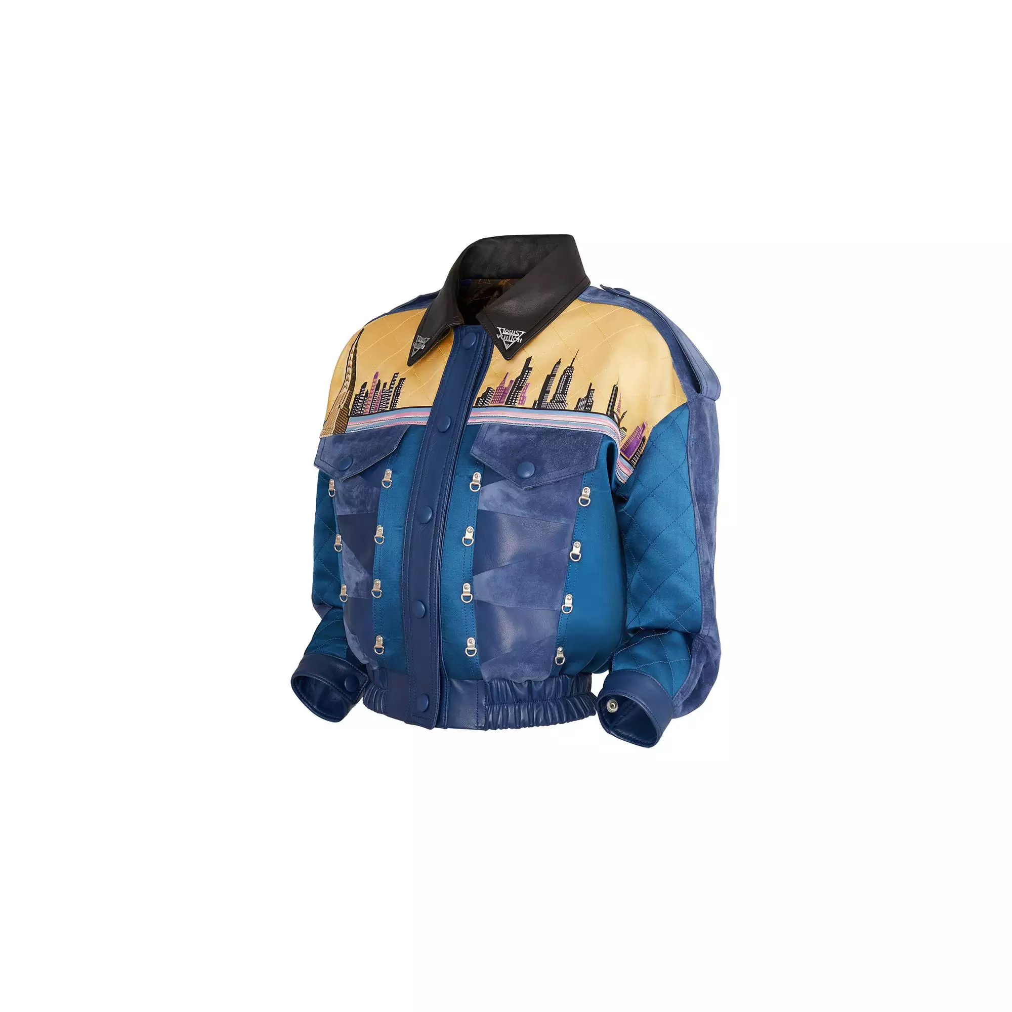 Printed Bi-Material Quilted Jacket