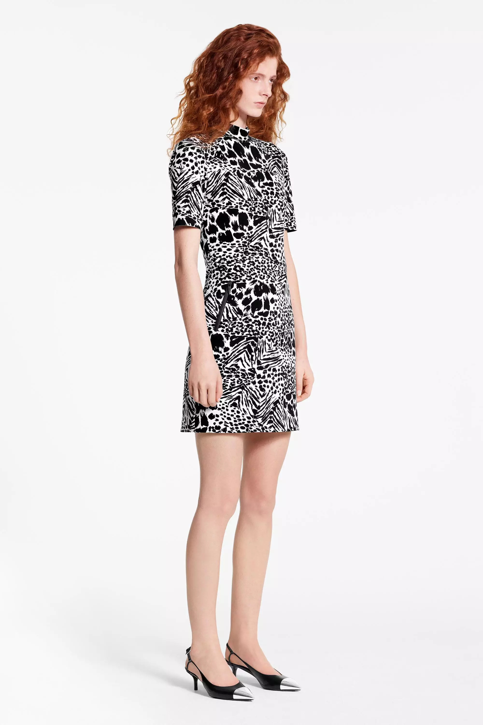 Short Sleeved Printed Fitted Dress