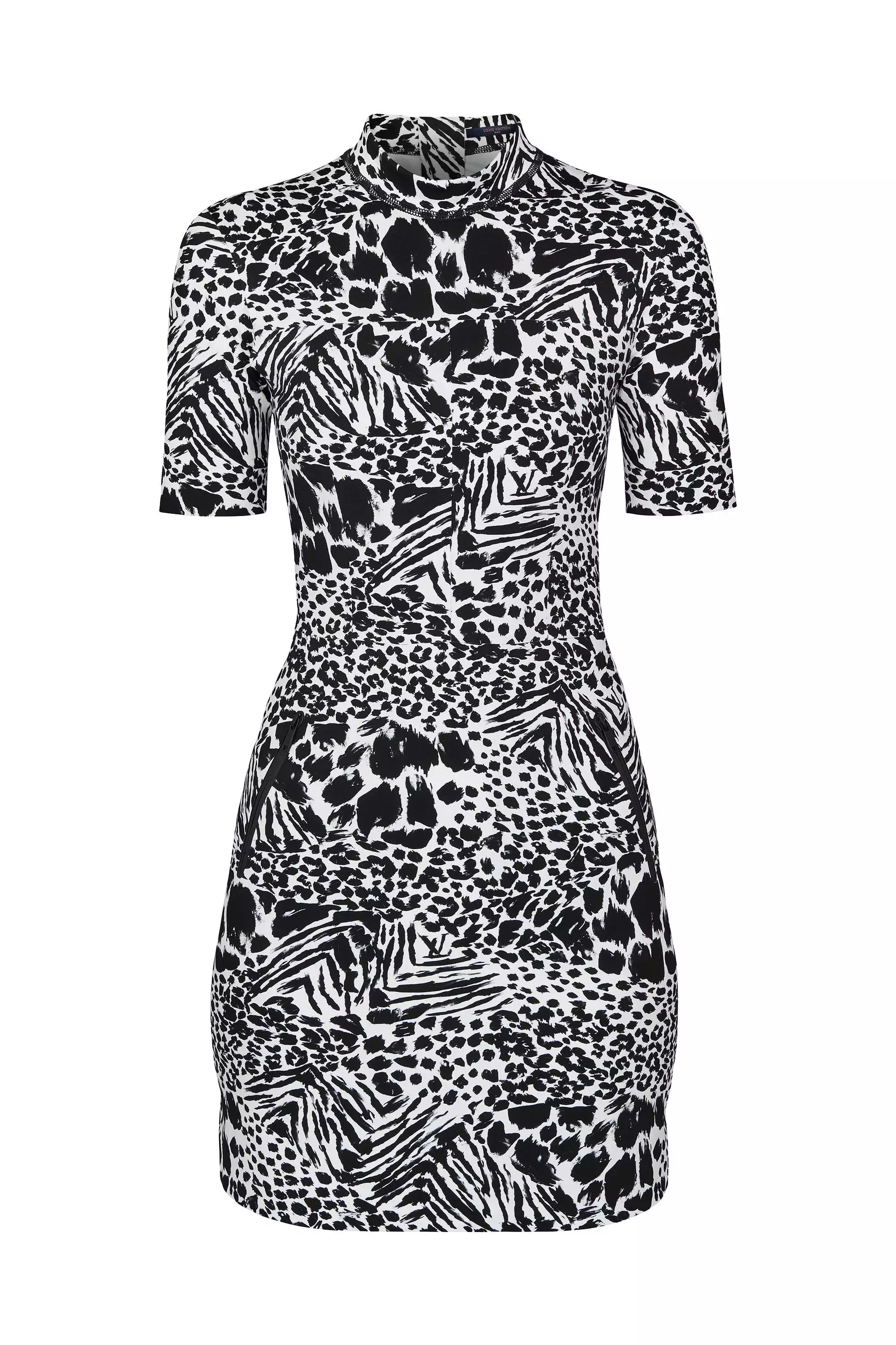 Short Sleeved Printed Fitted Dress