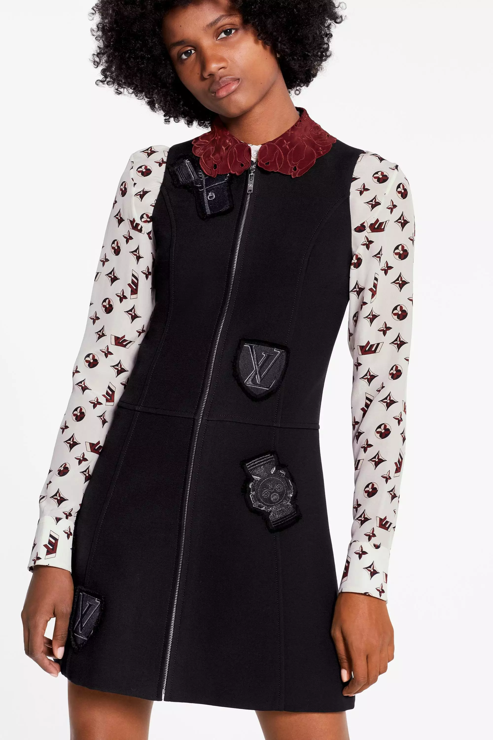 Sleeveless Zipped A-Line Dress With Embroidered Patches